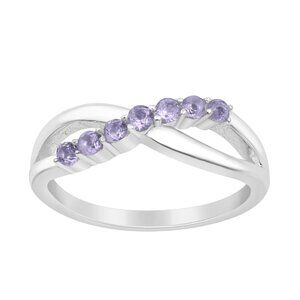 2MM Round Shape Tanzanite 925 Sterling Silver Seven Stone Crossover Ring Sz.7